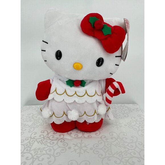Hello Kitty Christmas Plush Doll 12"‎ Holiday Edition With Candy Cane & Red Bow - Picture 1 of 2